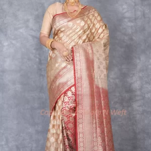 Beige Contrast Red Silk Banarasi Saree