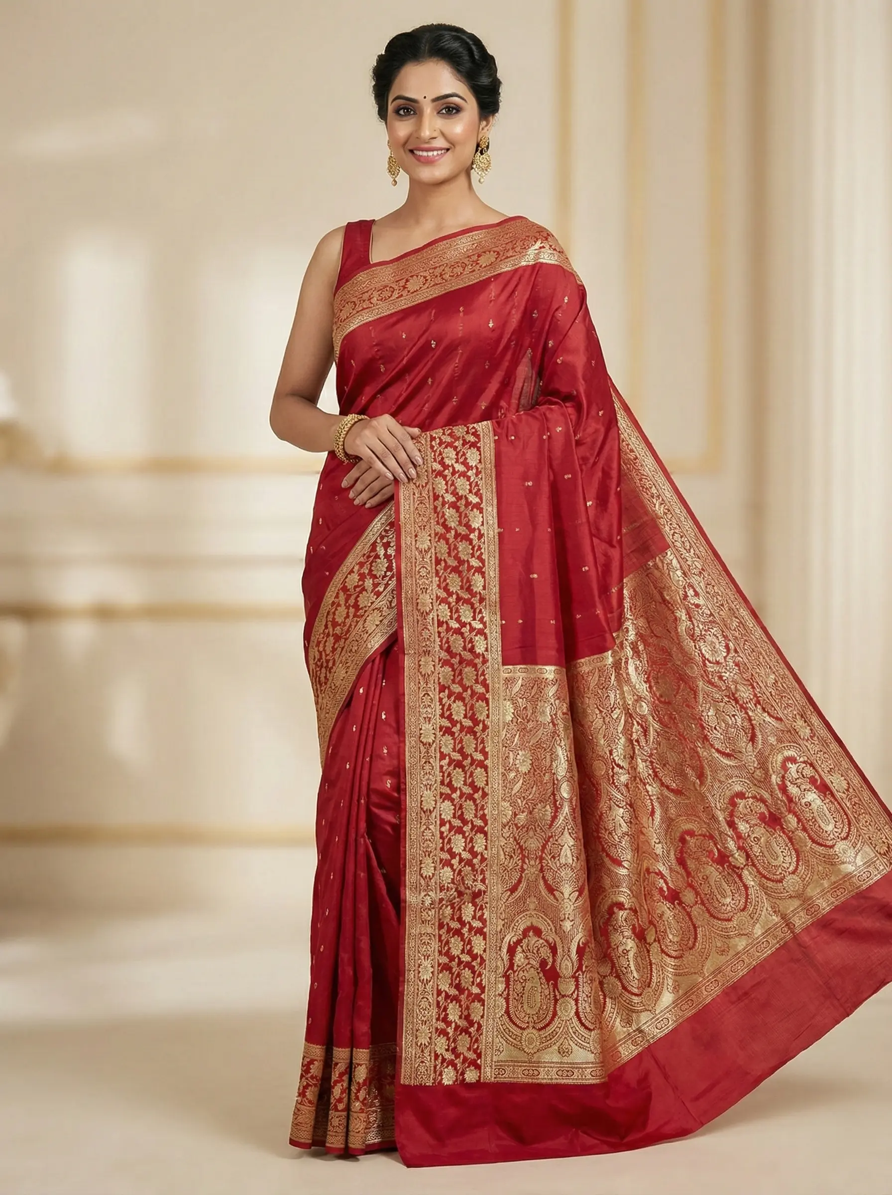 Maroon Zari Woven Katan Banarasi Silk Saree - Image 2