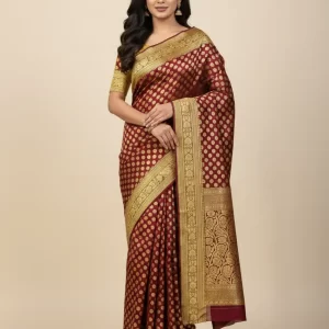 Maroon and Gold Jacquard Silk Banarasi Saree