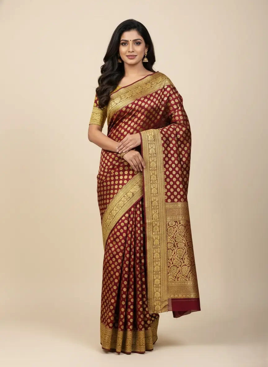 Maroon and Gold Jacquard Silk Banarasi Saree