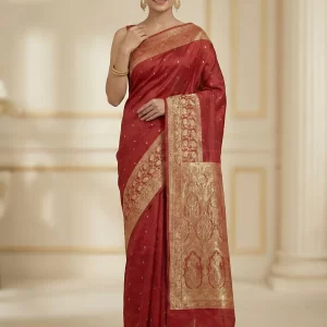 Maroon Zari Woven Katan Banarasi Silk Saree