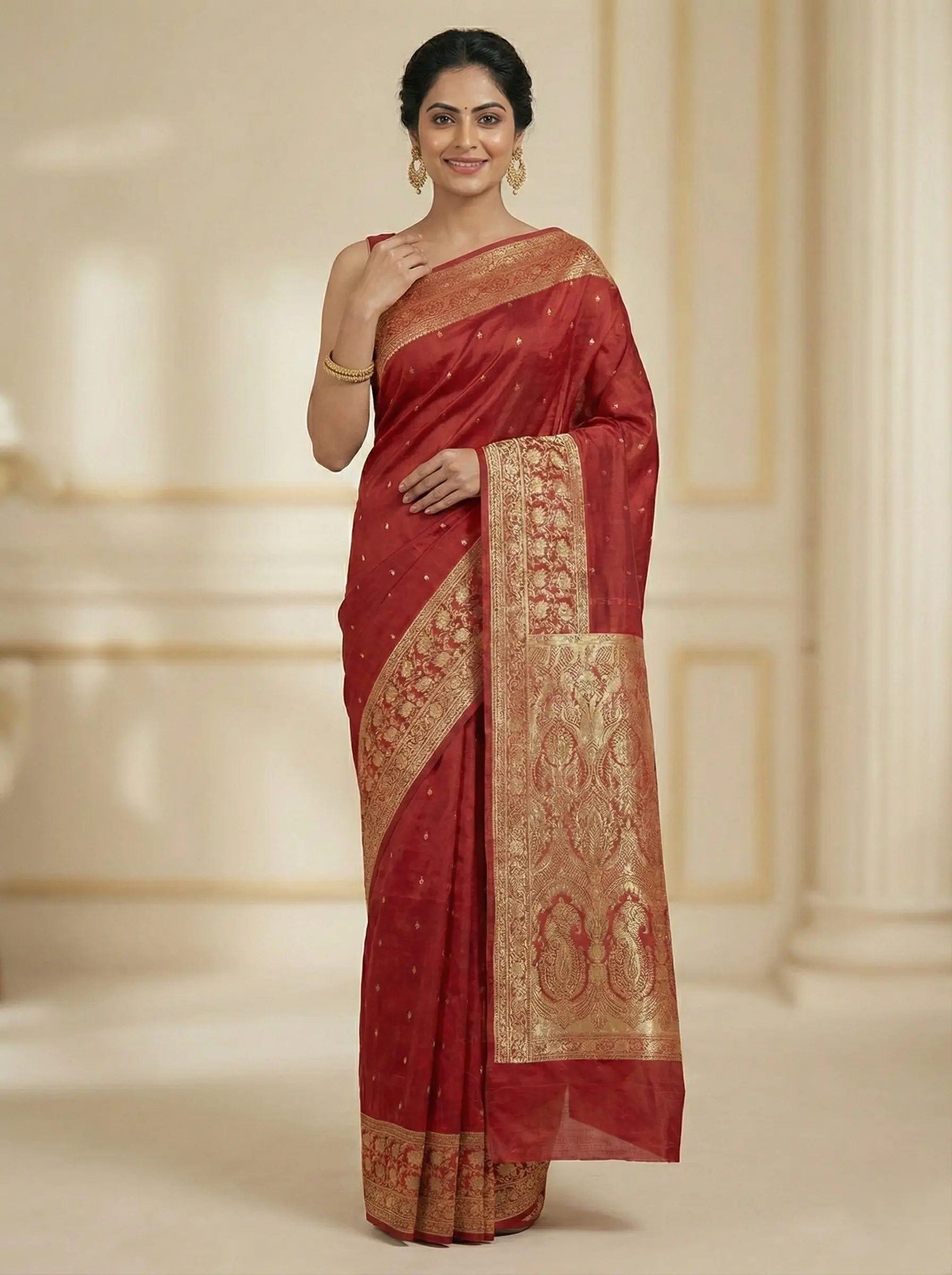 Maroon Zari Woven Katan Banarasi Silk Saree