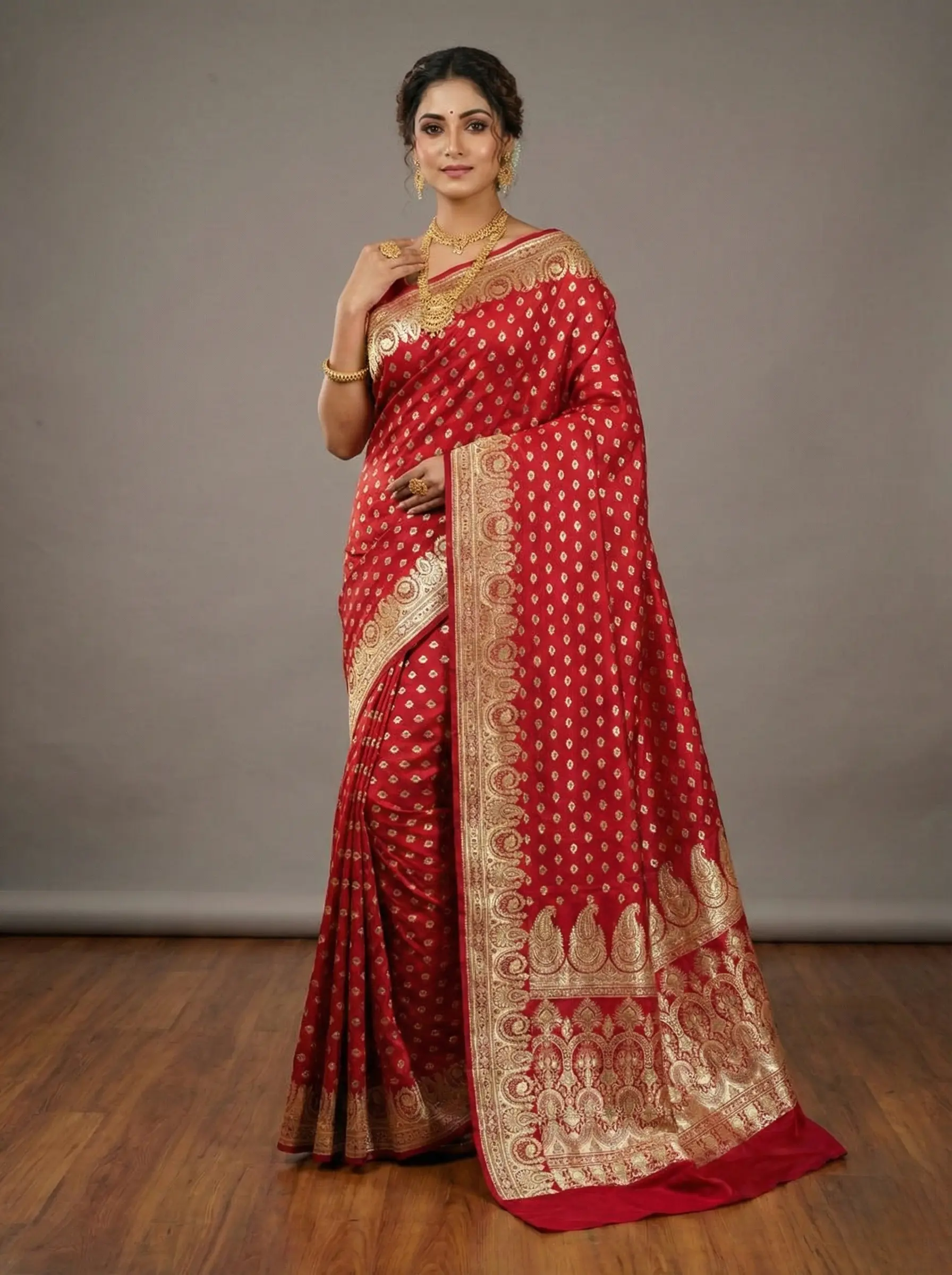 Red and Gold Woven Banarasi Silk Saree
