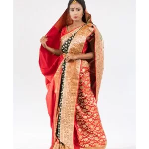 Red & Black Traditional Banarasi Silk Saree with Rich Gold Zari Work
