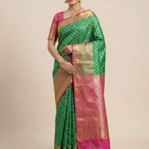 Green & Pink Silk Woven Design Banarasi Saree