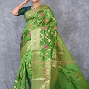 Green Silk Woven Banarasi Saree with Intricate Zari Floral Motifs