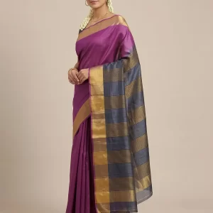 Tussar Silk Saree with Contrast Pallu & Broad Zari Border