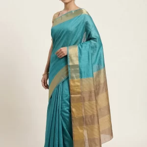Tussar Silk Saree with Contrast Pallu & Broad Zari Border