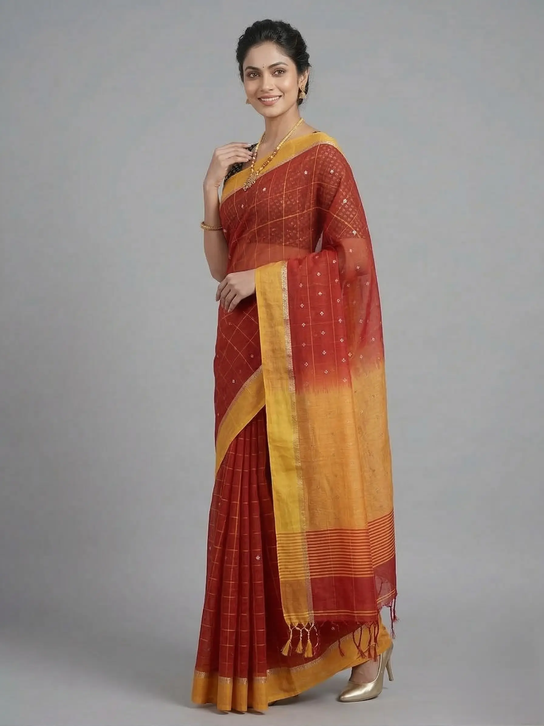 Elegant Muslin Sequin Weaving Saree with Contrast Border - Image 2