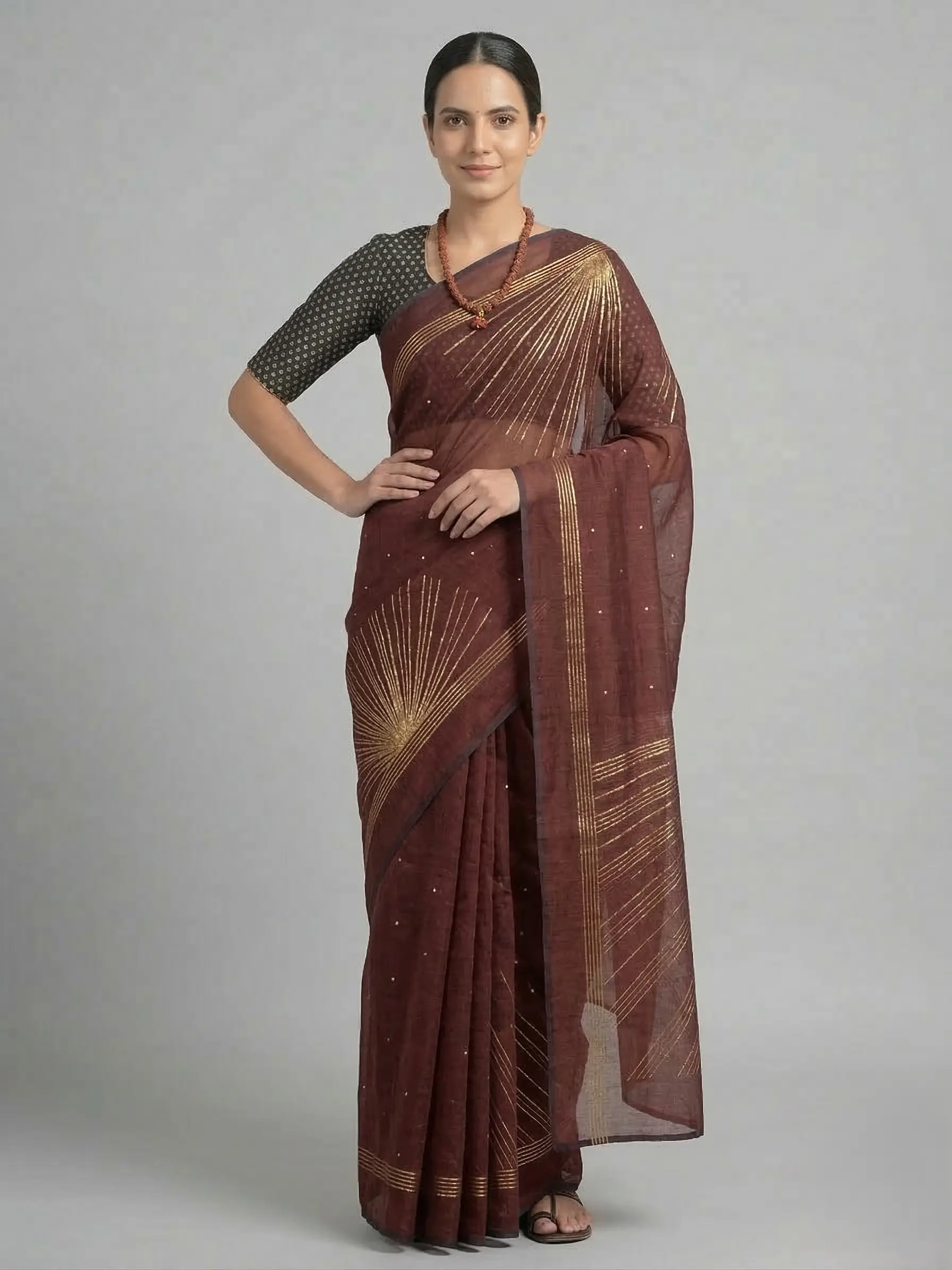 Elegant Muslin Sequin Weaving Saree with Contrast Border - Image 3