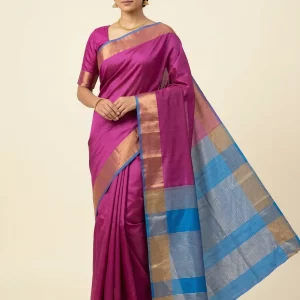Tussar Silk Saree with Contrast Pallu & Broad Zari Border