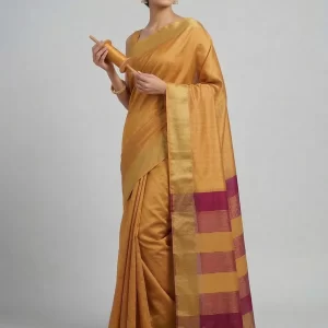 Tussar Silk Saree with Contrast Pallu & Broad Zari Border