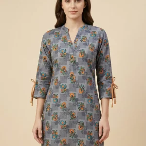 Short Cotton Ajrakh Floral Print Top for Women