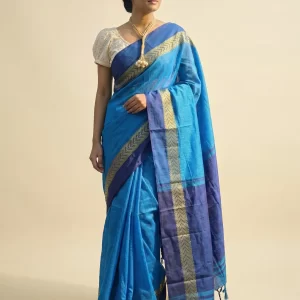 Royal Blue Cotton Handloom Saree with Broad Border