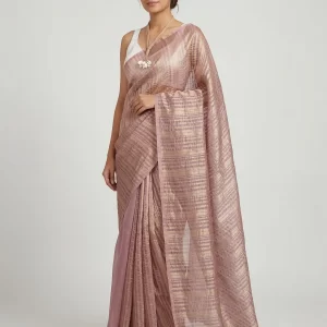 Elegant Striped Organza Saree with Matching Blouse Piece