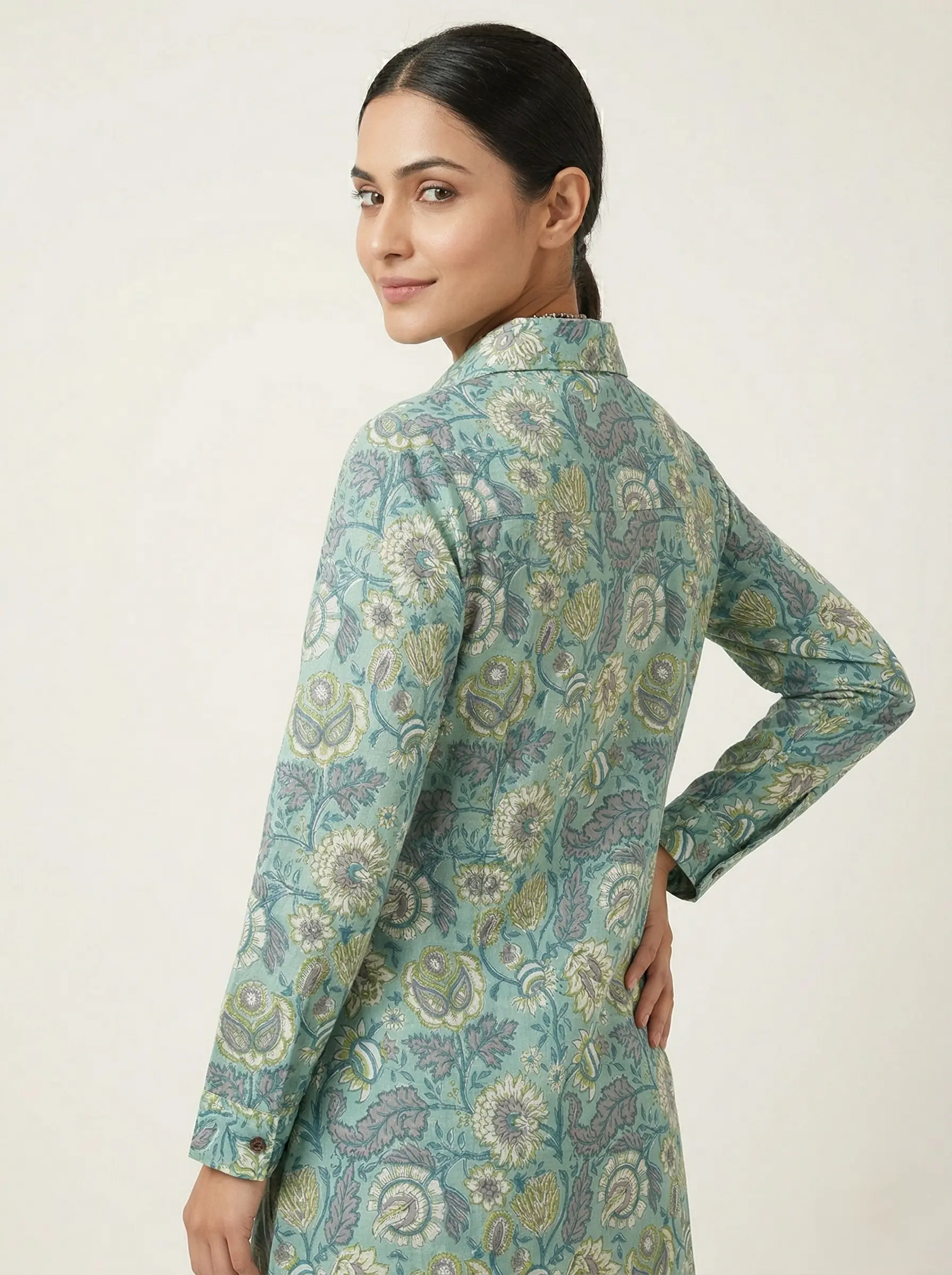 Short Cotton Ajrakh Floral Print Top for Women - Image 2