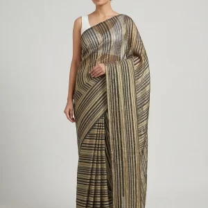 Elegant Striped Organza Saree with Matching Blouse Piece