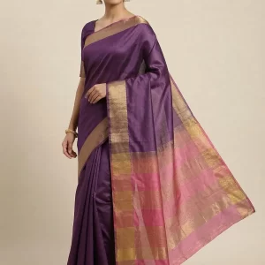 Tussar Silk Saree with Contrast Pallu & Broad Zari Border