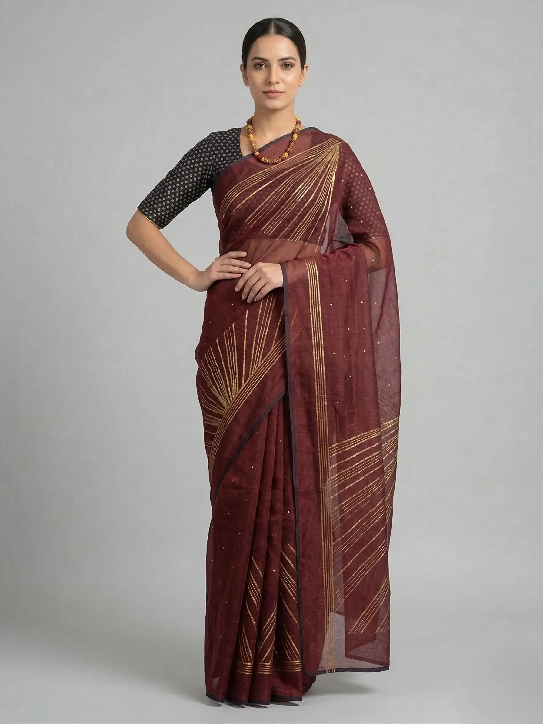 Elegant Muslin Sequin Weaving Saree with Contrast Border