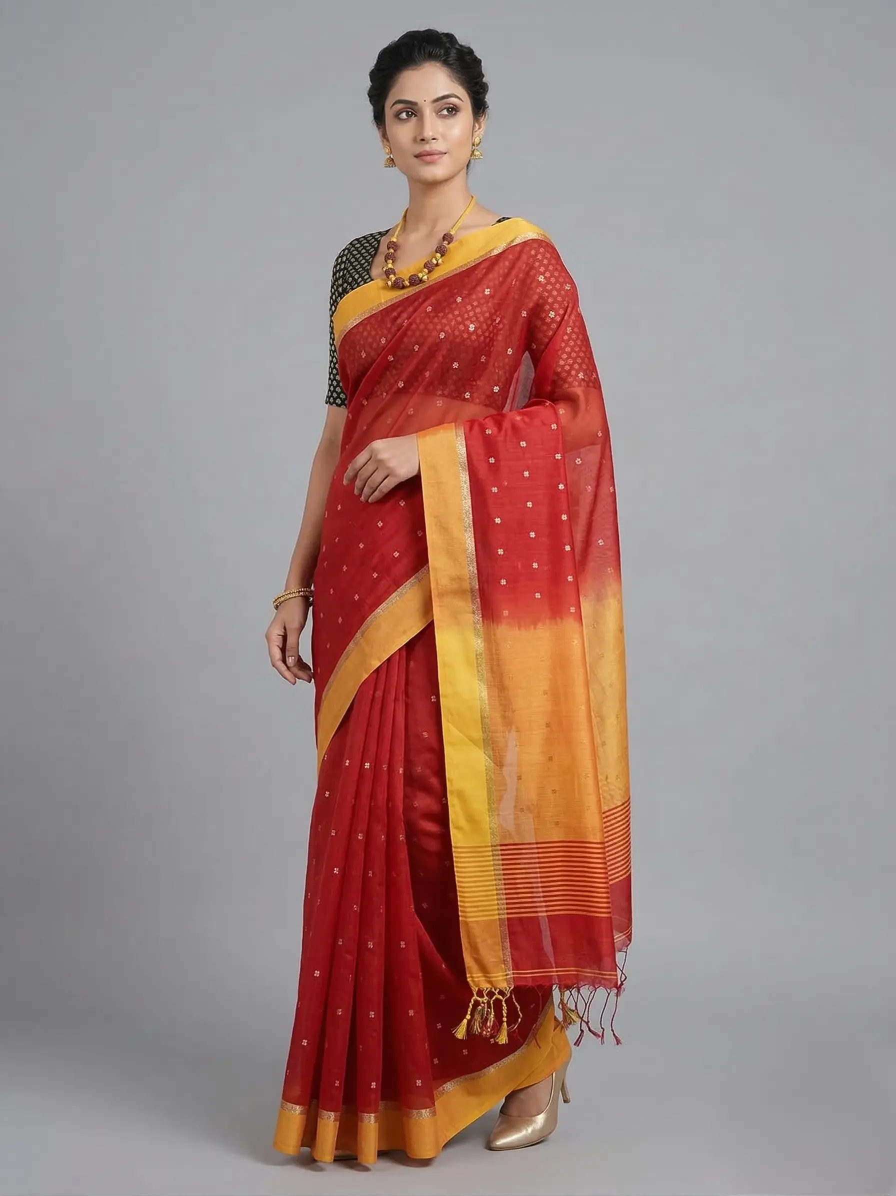Elegant Muslin Sequin Weaving Saree with Contrast Border