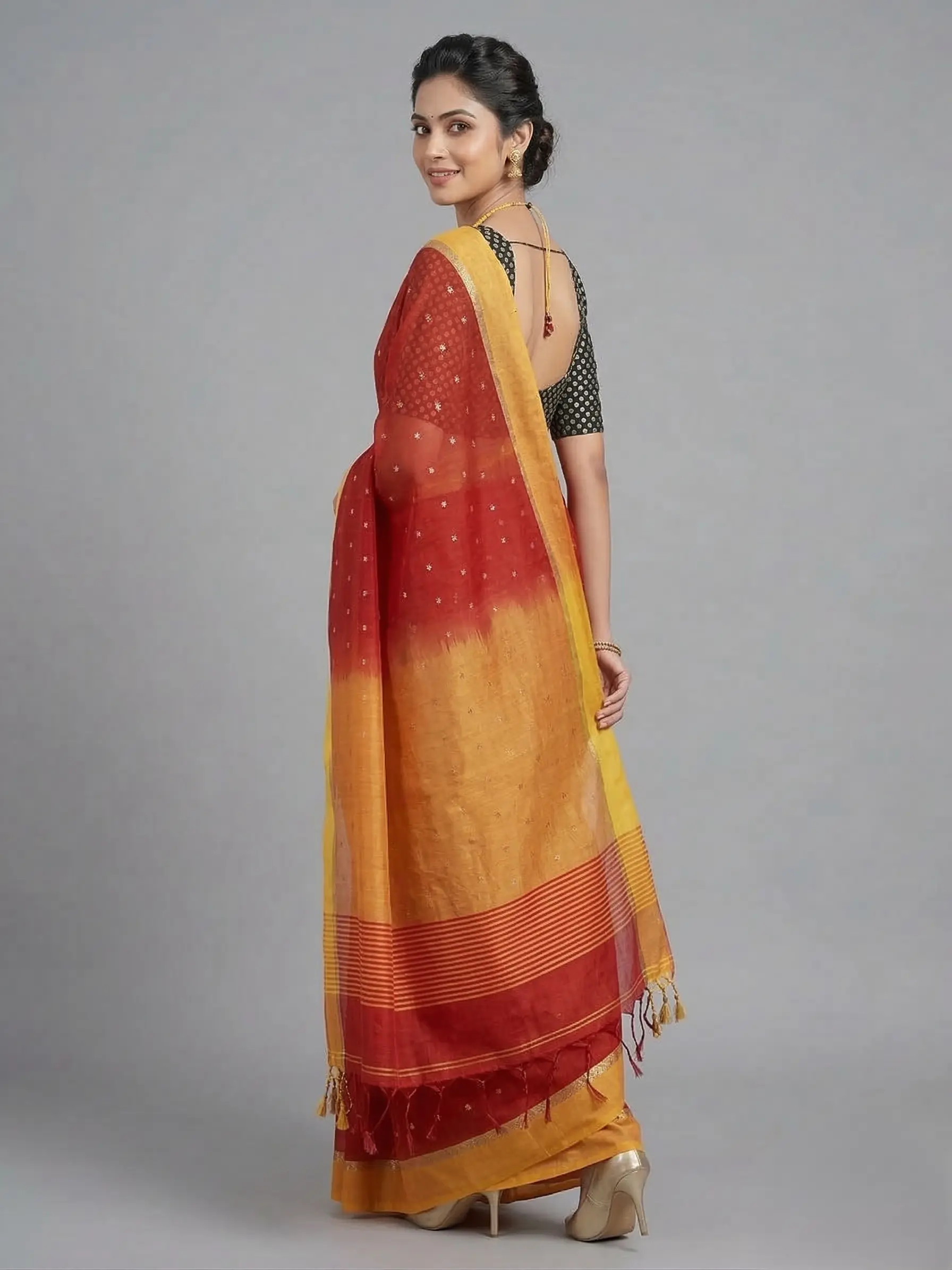 Elegant Muslin Sequin Weaving Saree with Contrast Border - Image 3