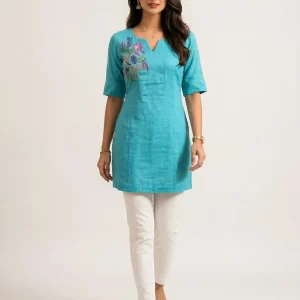 Classic Floral Ajrakh Pure Cotton Free Size Short Top