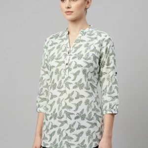 Short Cotton Ajrakh Floral Print Top for Women