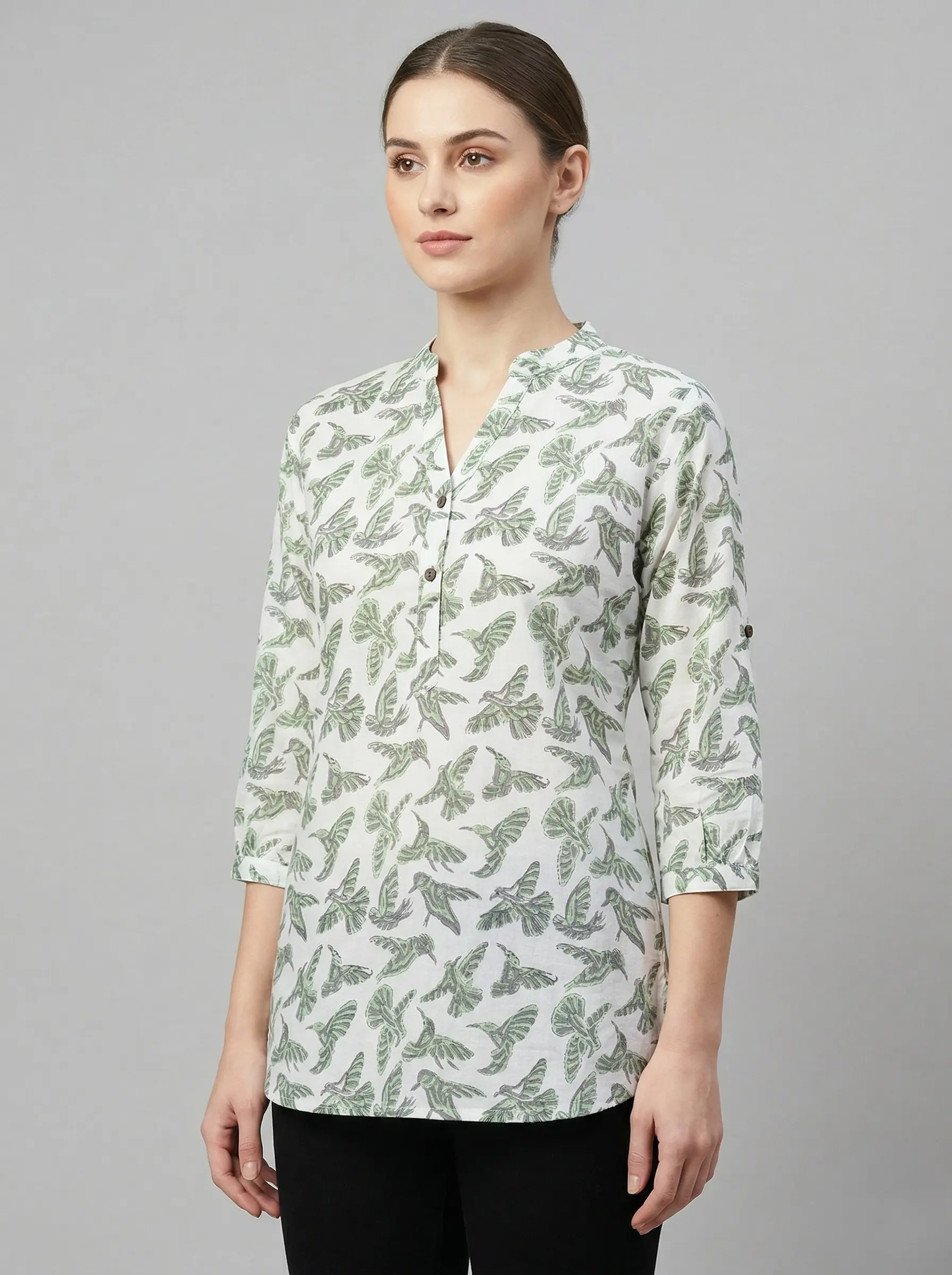 Short Cotton Ajrakh Floral Print Top for Women