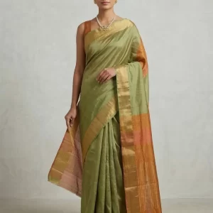 Tussar Silk Saree with Contrast Pallu & Broad Zari Border