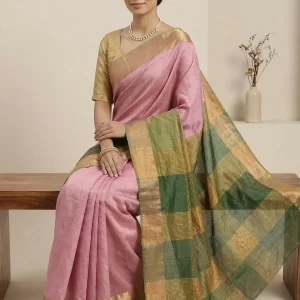 Tussar Silk Saree with Contrast Pallu & Broad Zari Border