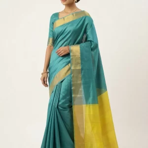Tussar Silk Saree with Contrast Pallu & Broad Zari Border