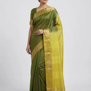 Tussar Silk Saree with Contrast Pallu & Broad Zari Border