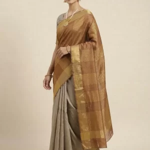 Tussar Silk Saree with Contrast Pallu & Broad Zari Border