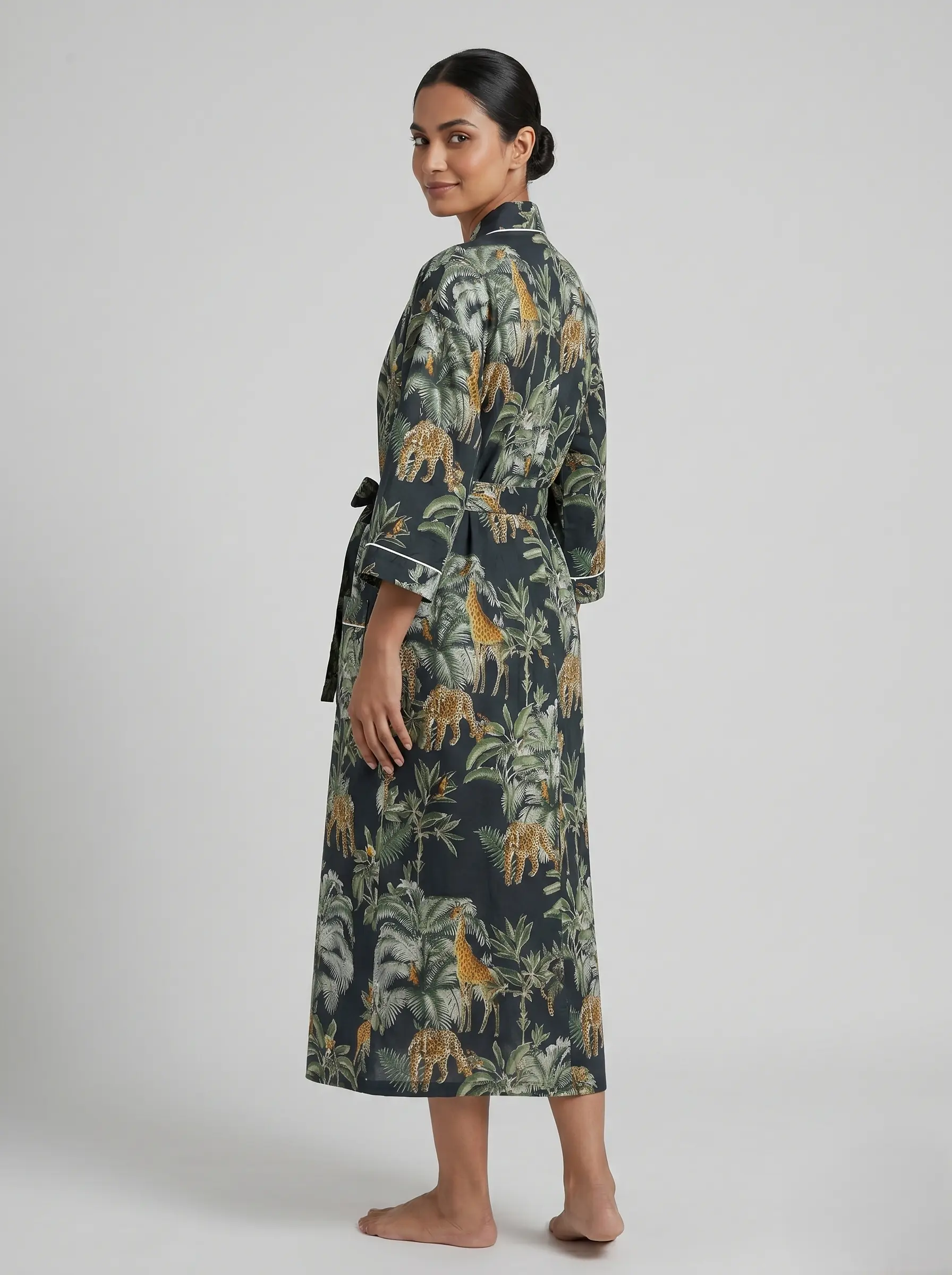 Airy Cotton Block Print Bathrobe - Image 2
