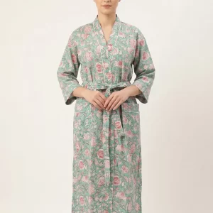 Classic Hand Block Printed Cotton Bathrobe