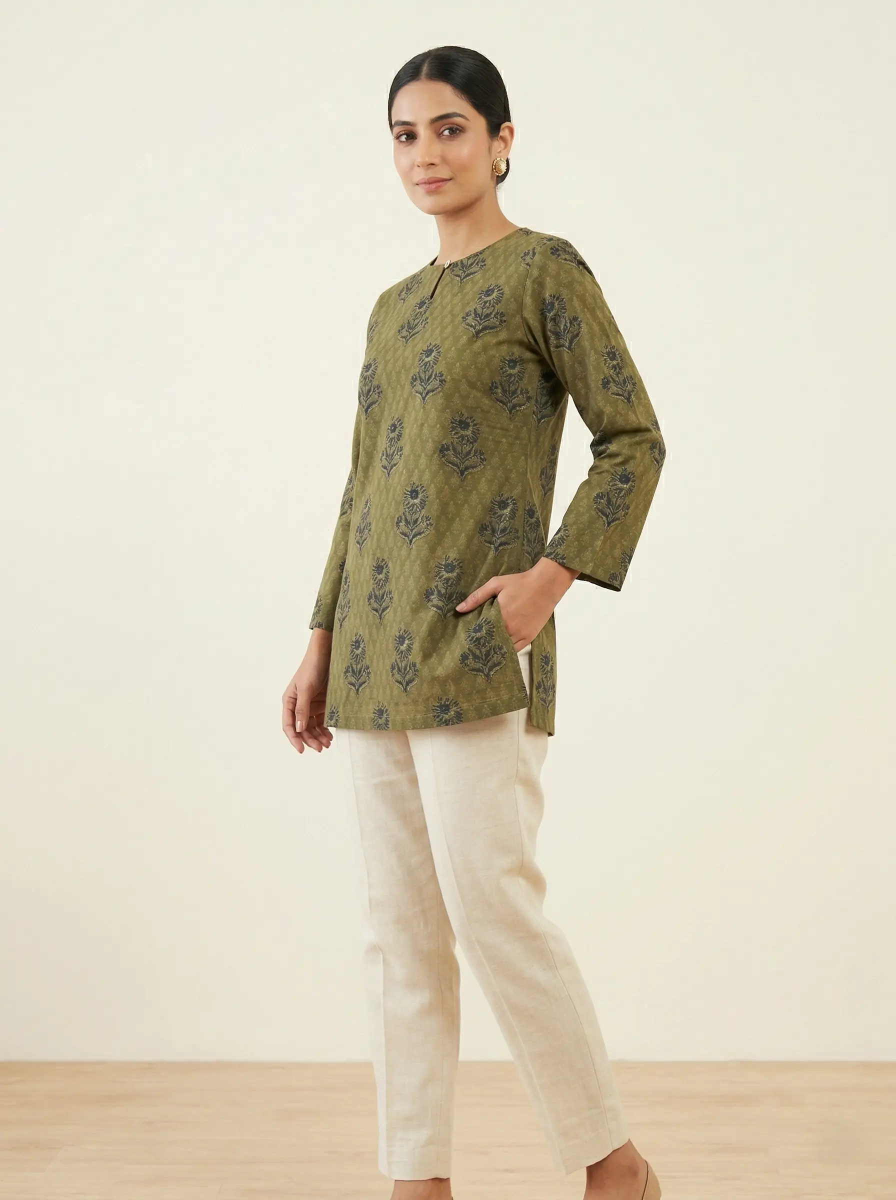 Pure Cotton Summer Ajrakh Printed Short Top - Image 2