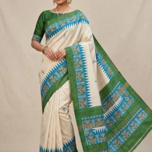 Gicha Silk Saree with Green Border