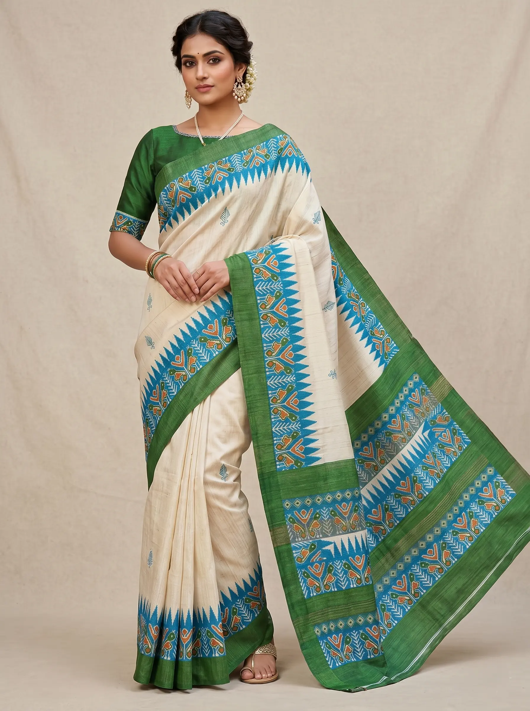Gicha Silk Saree with Green Border