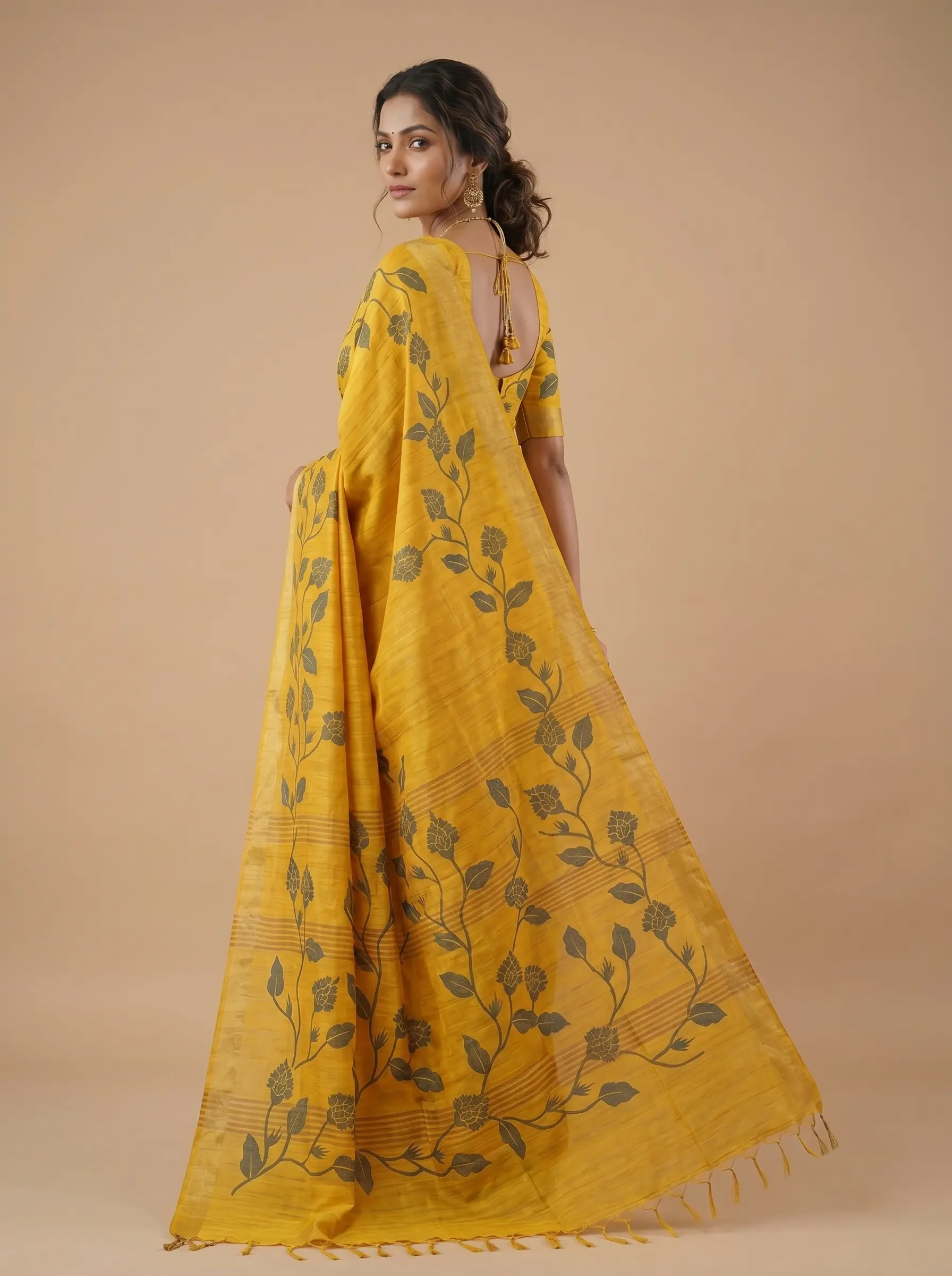 Mustard Yellow Gicha Silk Saree - Image 2