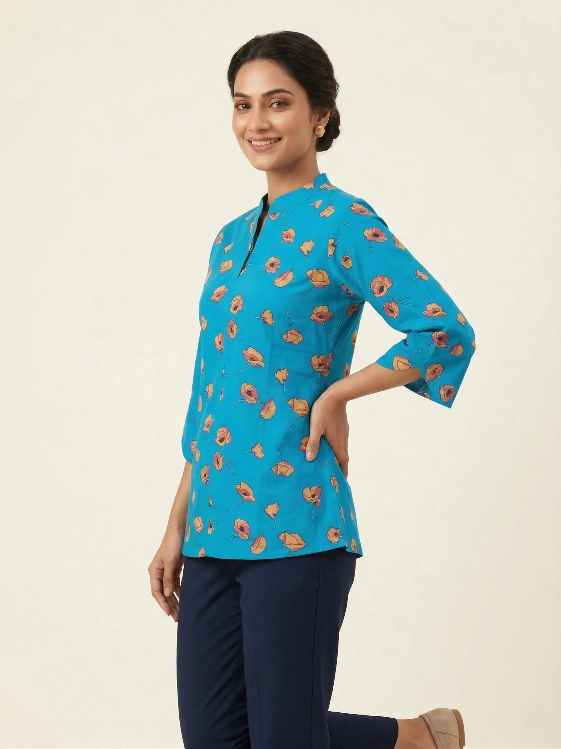 Short Cotton Ajrakh Floral Print Top for Women - Image 2