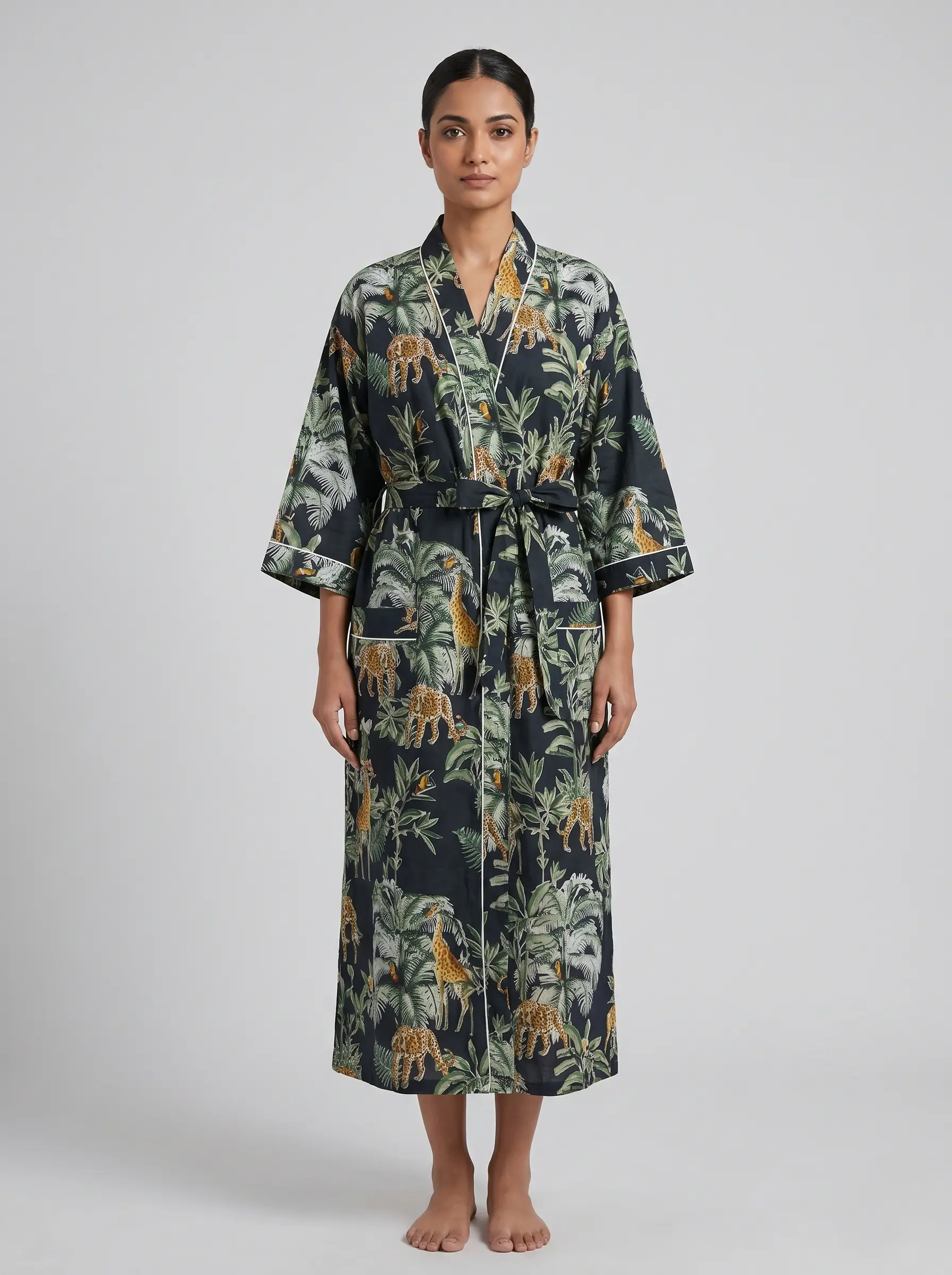 Airy Cotton Block Print Bathrobe
