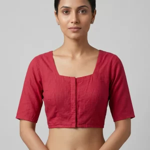 Red Khadi Handcrafted Blouse – Elegant Everyday Classic