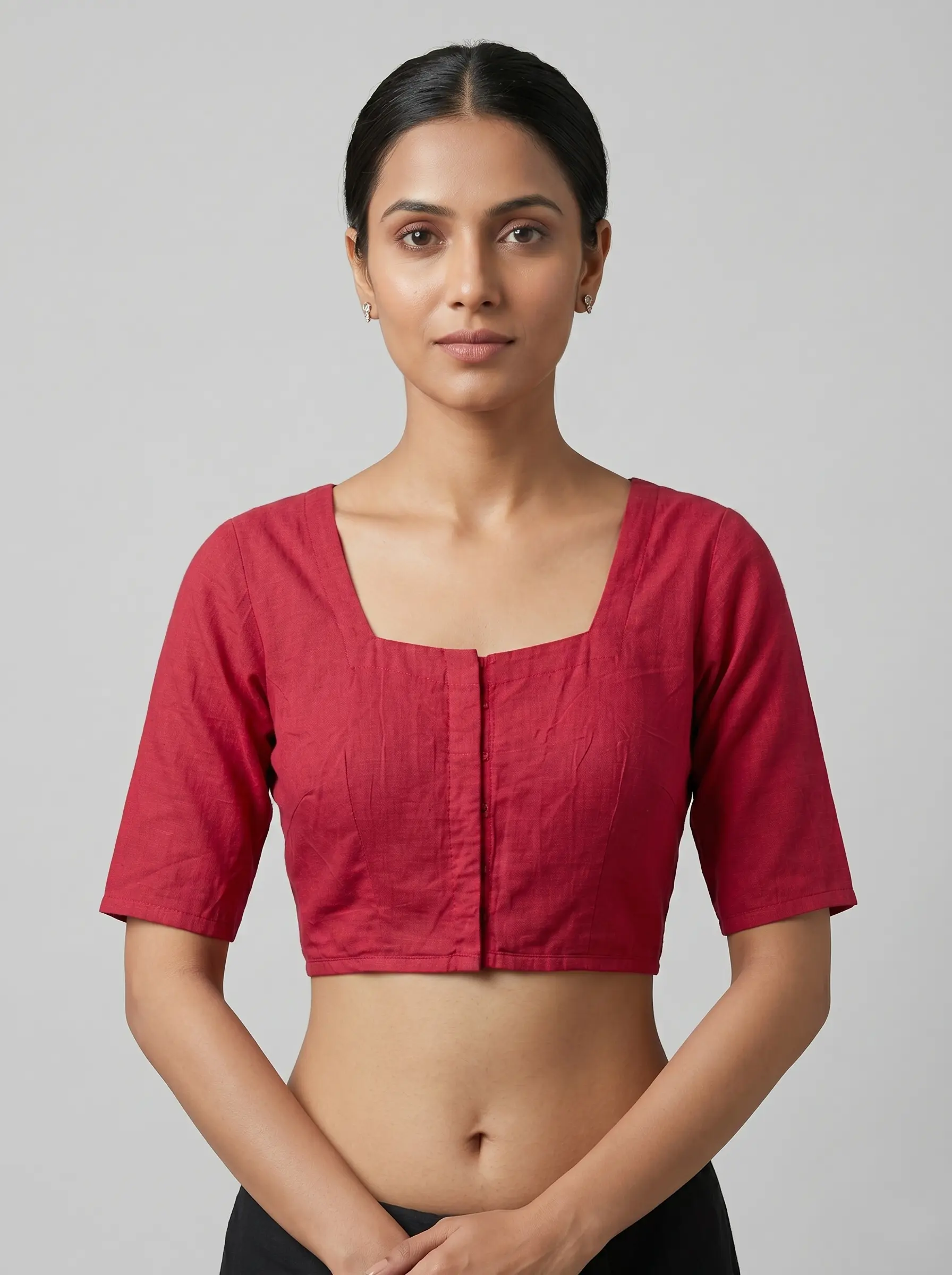 Red Khadi Handcrafted Blouse – Elegant Everyday Classic