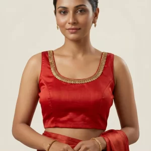 Red Lace-Detail V-Neck Padded Blouse