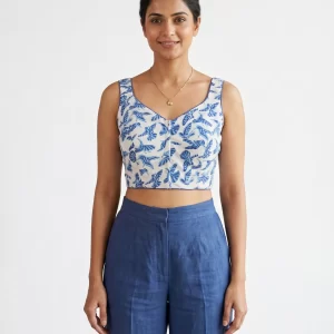 Azure Aviary Cotton Blouse – Breezy Printed Elegance