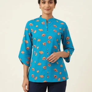 Short Cotton Ajrakh Floral Print Top for Women