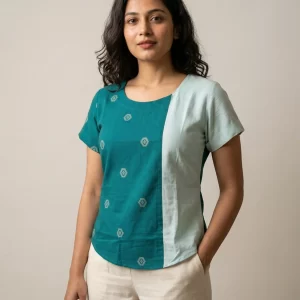 Short Cotton Ajrakh Floral Print Top for Women