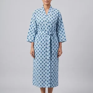 Minimal Cotton Block Print Bathrobe