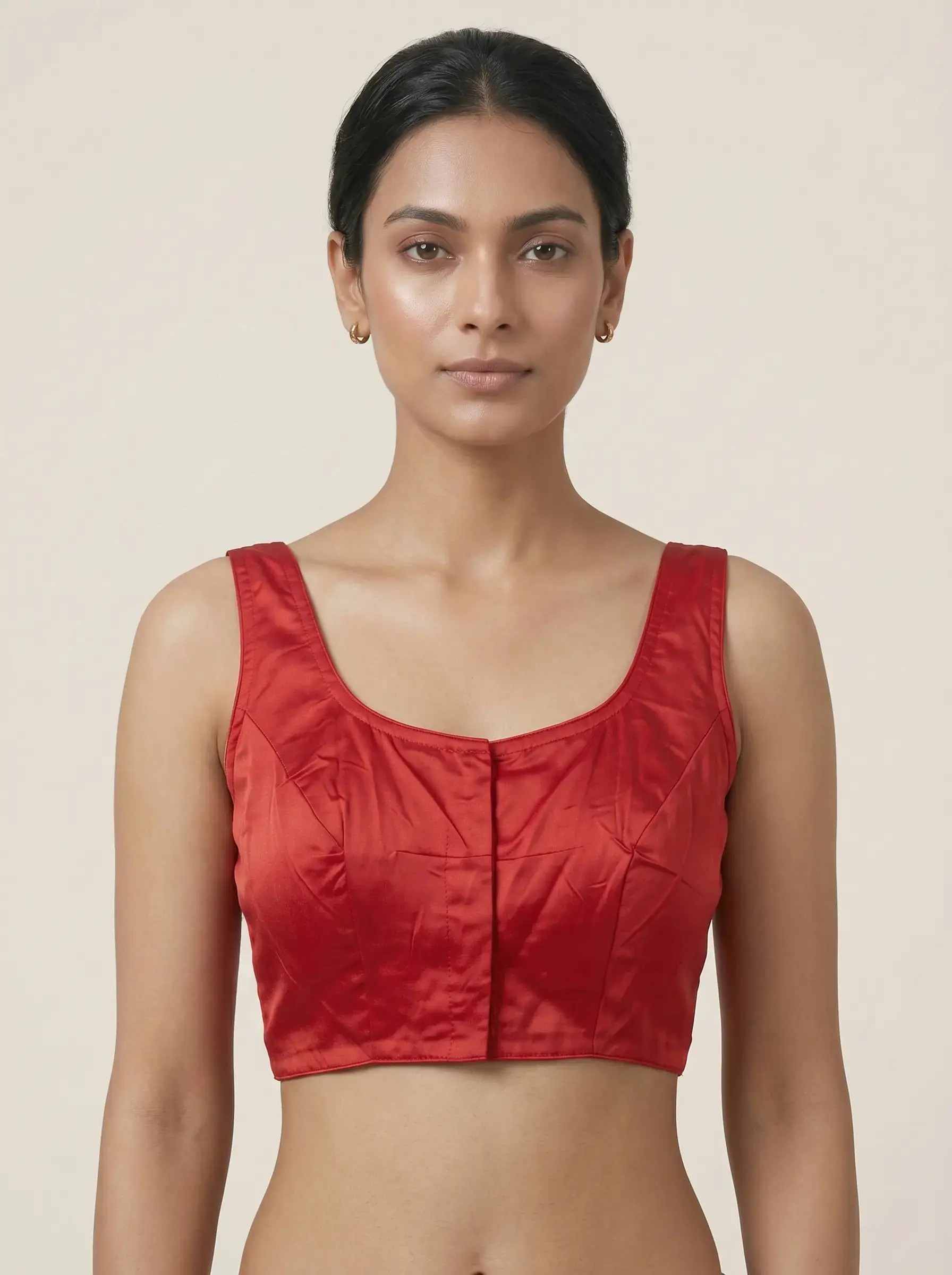 Elegant Cotton Blouse with Round Front & V-Back Neckline