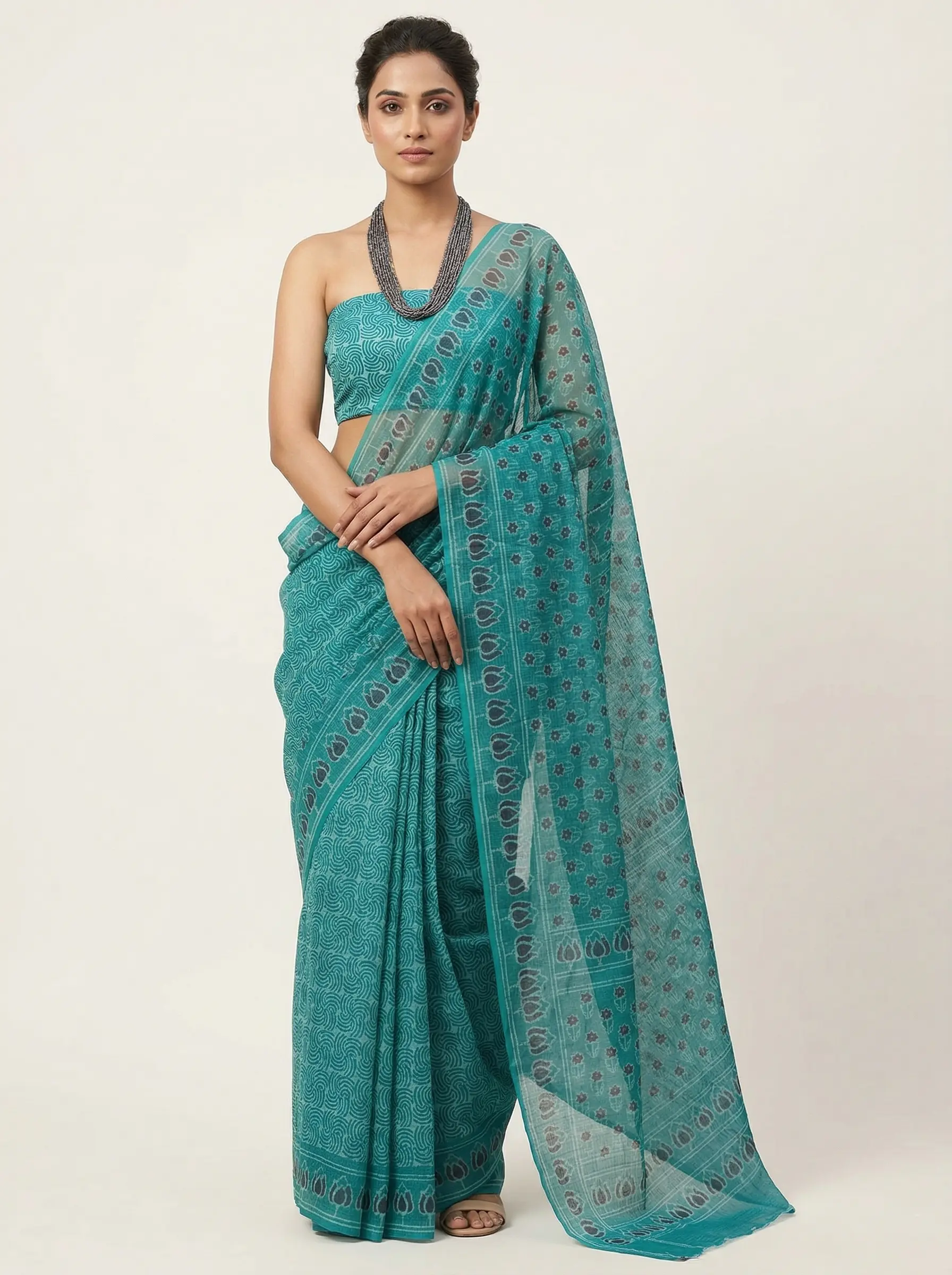 Summer Breeze Kota Doria Saree with Printed Pallu